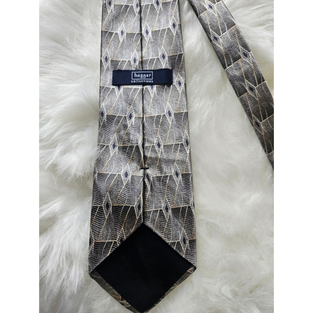Haggar Collections Geometric Necktie - Gray, Blue, Gold - Men's Fashion - Picture 3 of 5